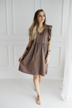 Noční košile pro těhotné a kojící s rozepínáním Roma/ Taupe - Dolce Sonno