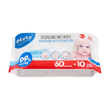 Jednorázové vlhčené ubrousky pro děti s obsahem 99 % vody – Akuku