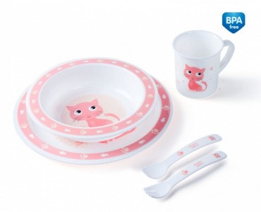Sada nádobí pro děti „Cute Animals“ růžové koťátko | Canpol Babies