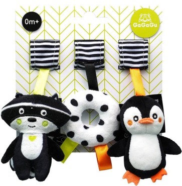 Plyšové přívěsky pro kojence Rakun, tučňák a pneumatika | GAGAGU