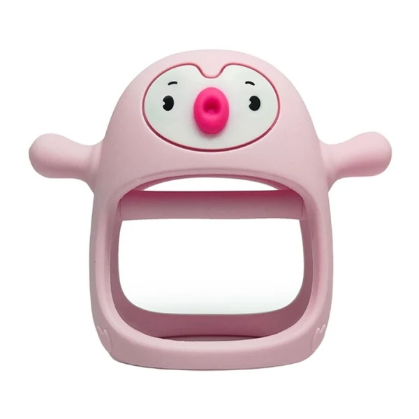 Smily Mia Silikonový kousací kroužek Tučňák světle růžový