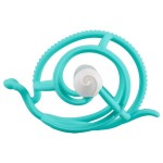 Silikonový kousací kroužek s chrastítkem ve tvaru šneka v barvě teal | Mombella  00604