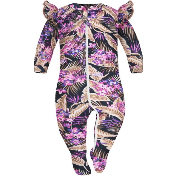 Bavlněný kojenecký overal, na zip Exotic Flowers - Dolce Sonno