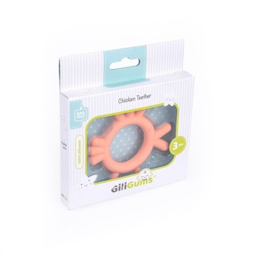 Giligums Silikonový kousací kroužek oranžový kuře